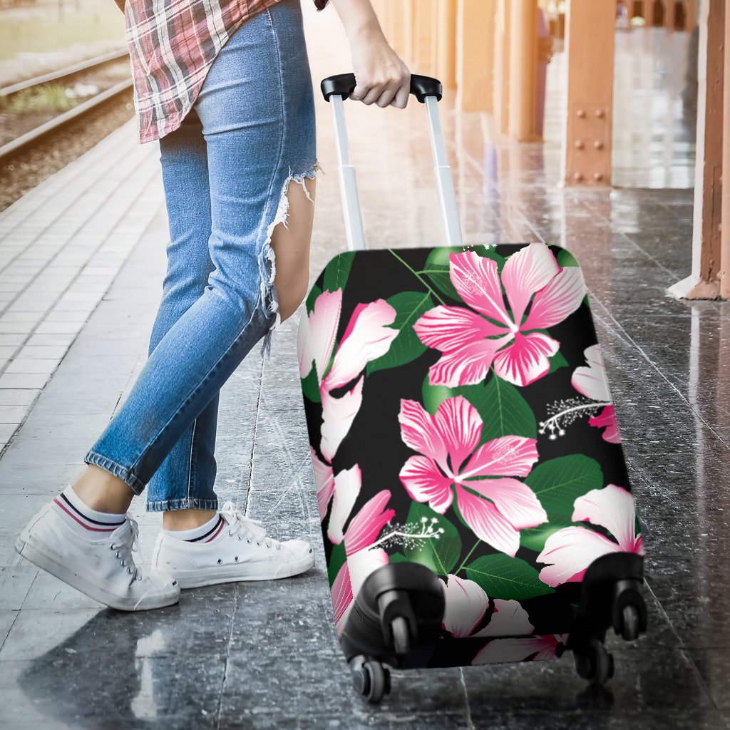 Hibiscus Pink Flower Hawaiian Print Luggage Cover Protector