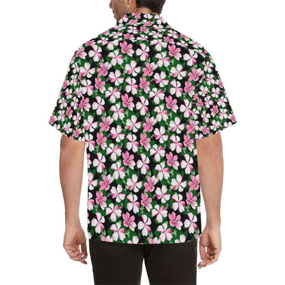 Hibiscus Pink Flower Hawaiian Print Men Aloha Hawaiian Shirt