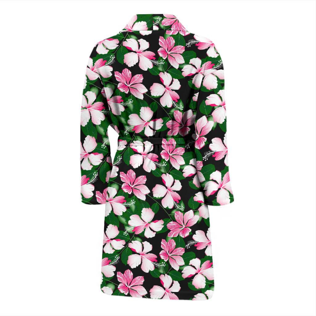 Hibiscus Pink Flower Hawaiian Print Men Bath Robe-JTAMIGO.COM