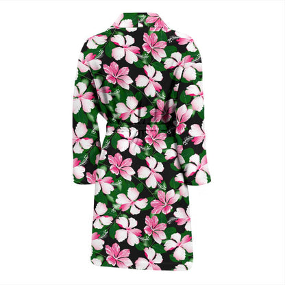Hibiscus Pink Flower Hawaiian Print Men Bath Robe-JTAMIGO.COM