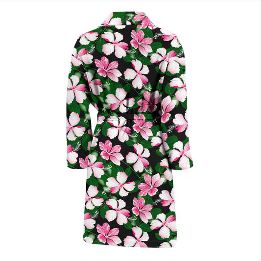 Hibiscus Pink Flower Hawaiian Print Men Bath Robe-JTAMIGO.COM