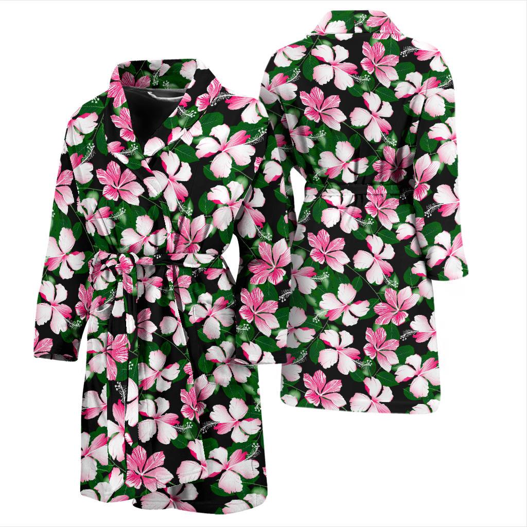 Hibiscus Pink Flower Hawaiian Print Men Bath Robe-JTAMIGO.COM