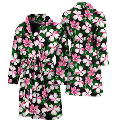 Hibiscus Pink Flower Hawaiian Print Men Bath Robe-JTAMIGO.COM