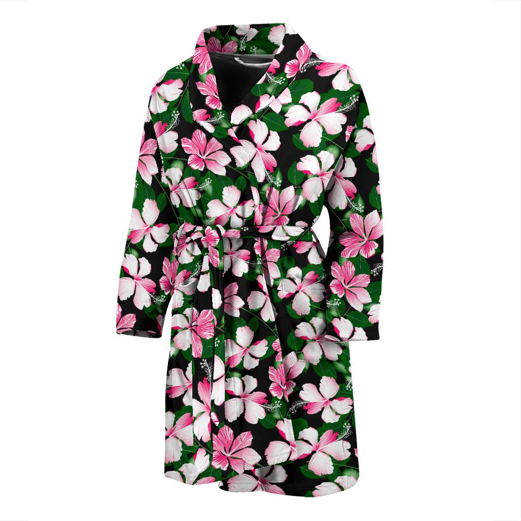 Hibiscus Pink Flower Hawaiian Print Men Bath Robe-JTAMIGO.COM