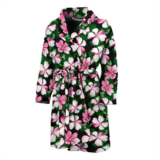 Hibiscus Pink Flower Hawaiian Print Men Bath Robe-JTAMIGO.COM