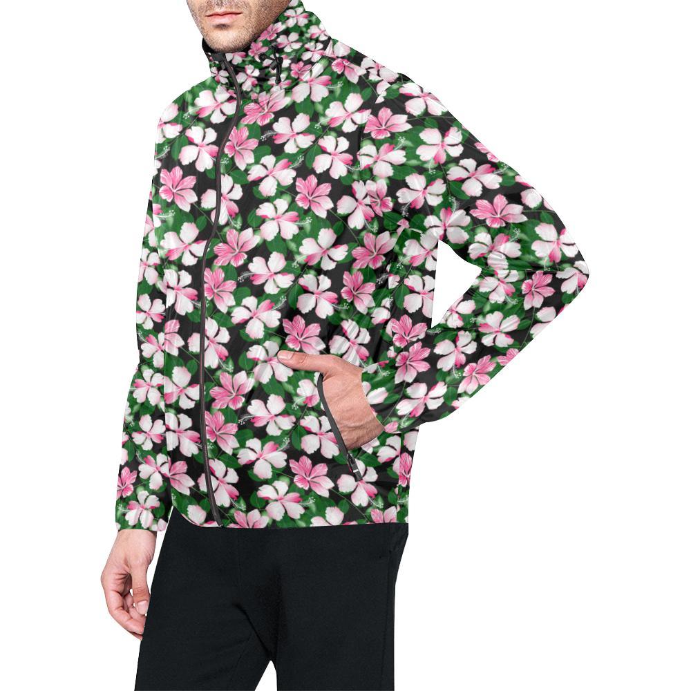 Hibiscus Pink Flower Hawaiian Print Men Windbreaker Jacket-JTAMIGO.COM