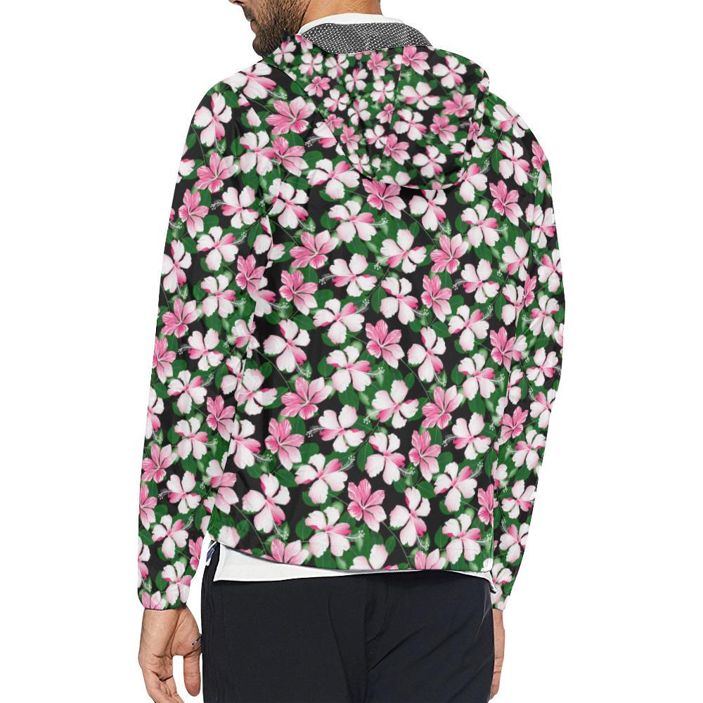 Hibiscus Pink Flower Hawaiian Print Men Windbreaker Jacket-JTAMIGO.COM