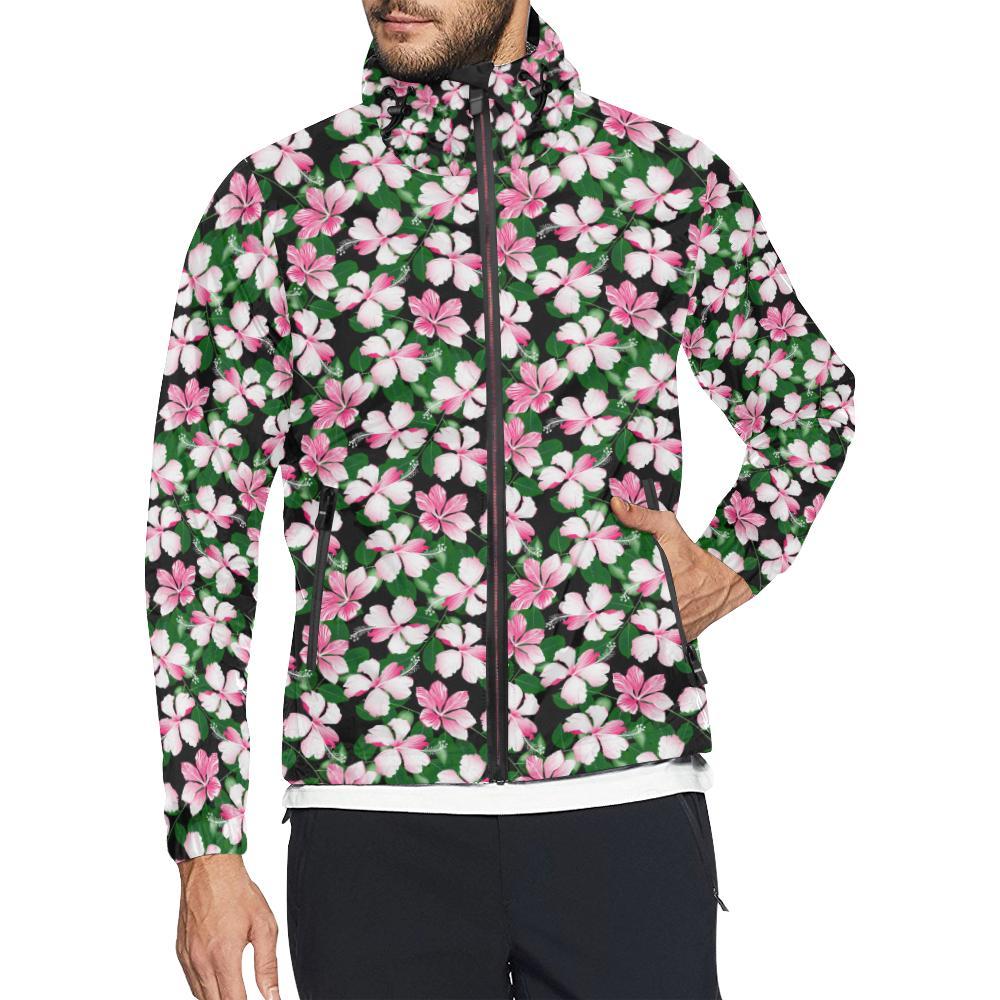 Hibiscus Pink Flower Hawaiian Print Men Windbreaker Jacket-JTAMIGO.COM