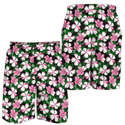 Hibiscus Pink Flower Hawaiian Print Mens Shorts-JTAMIGO.COM