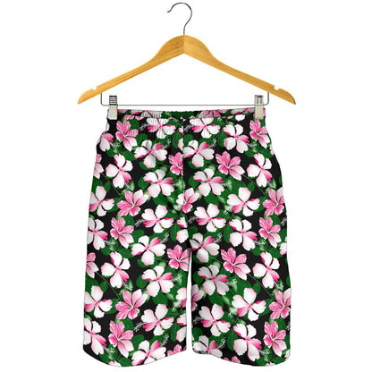 Hibiscus Pink Flower Hawaiian Print Mens Shorts-JTAMIGO.COM