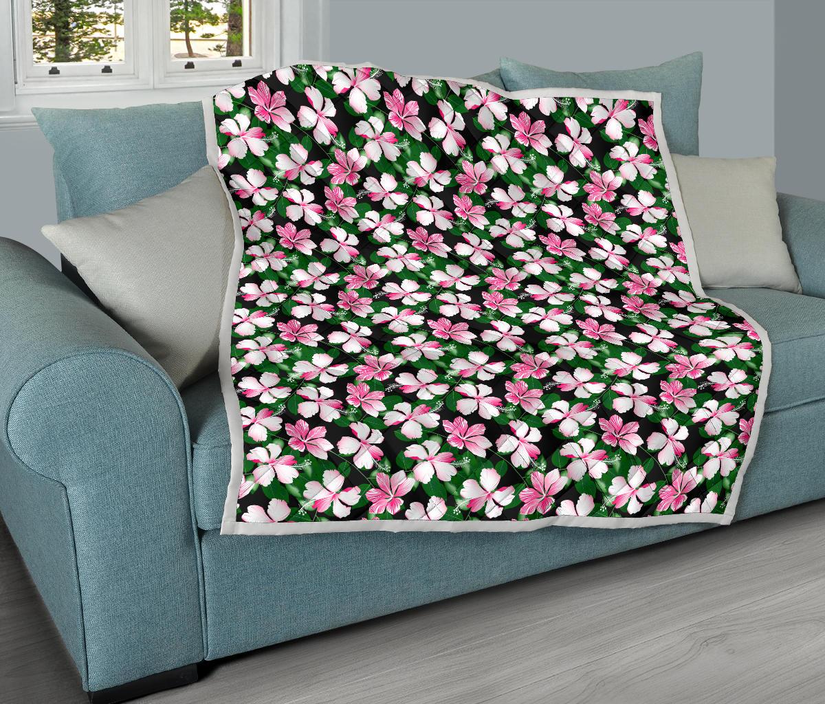 Hibiscus Pink Flower Hawaiian Print Premium Quilt-JTAMIGO.COM