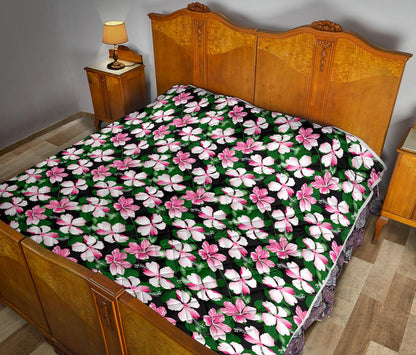 Hibiscus Pink Flower Hawaiian Print Premium Quilt-JTAMIGO.COM