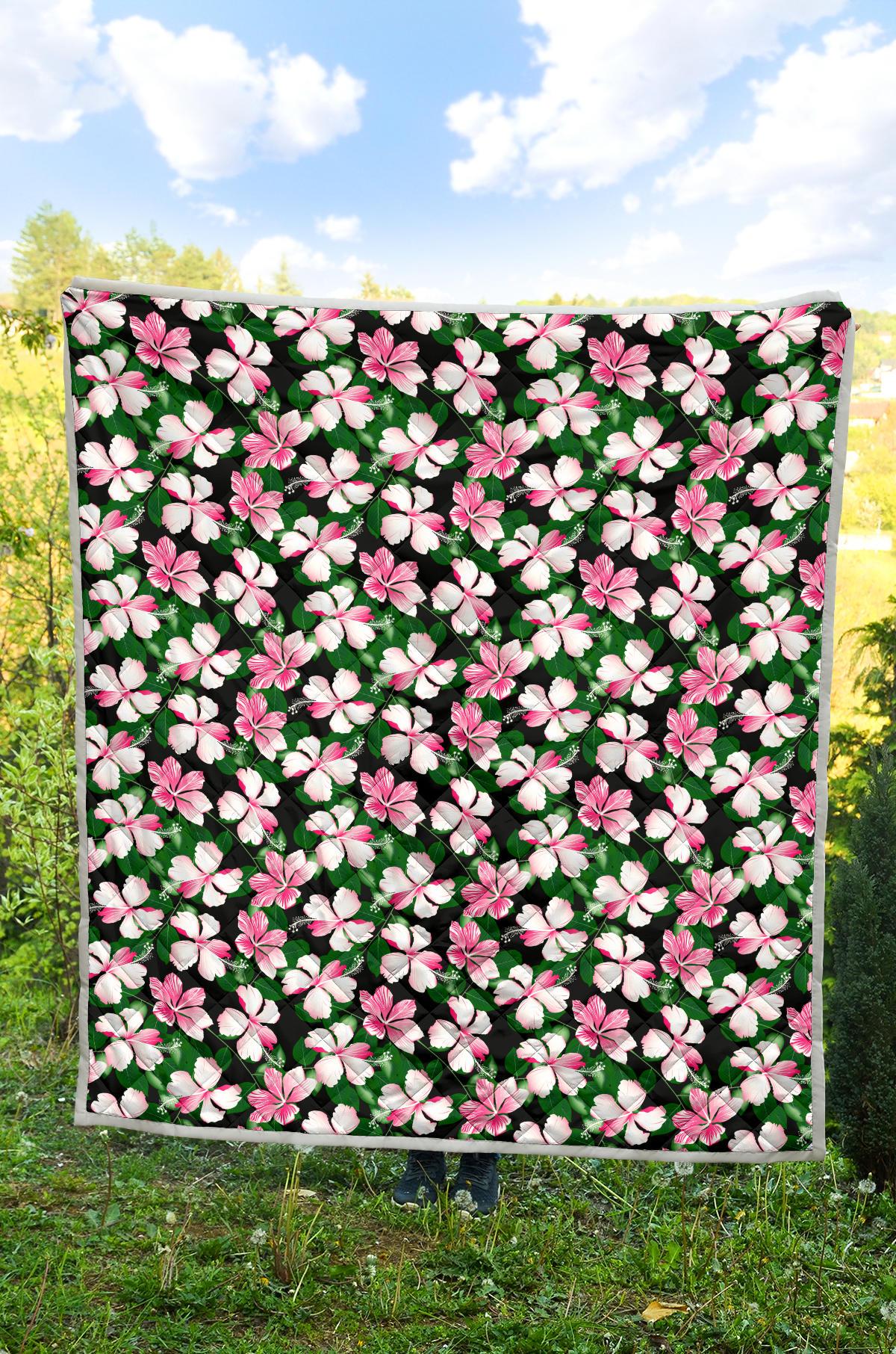 Hibiscus Pink Flower Hawaiian Print Premium Quilt-JTAMIGO.COM