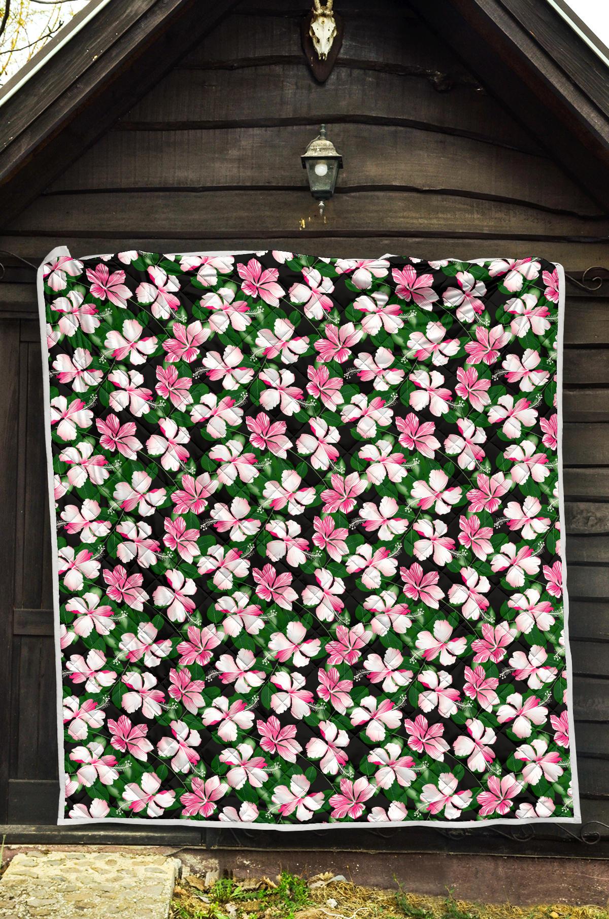 Hibiscus Pink Flower Hawaiian Print Premium Quilt-JTAMIGO.COM