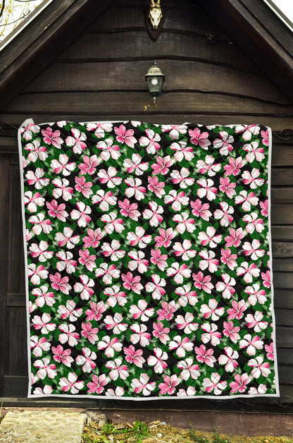 Hibiscus Pink Flower Hawaiian Print Premium Quilt-JTAMIGO.COM