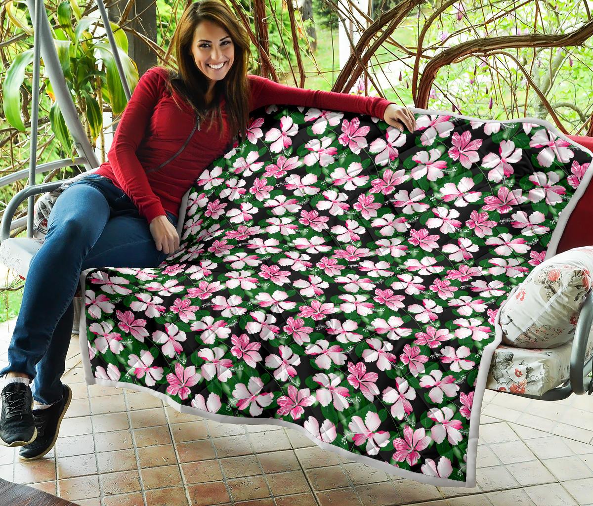 Hibiscus Pink Flower Hawaiian Print Premium Quilt-JTAMIGO.COM
