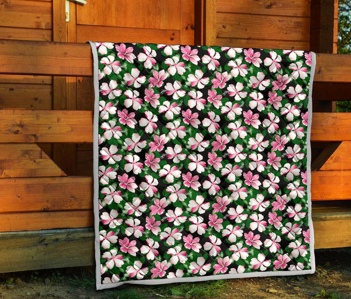 Hibiscus Pink Flower Hawaiian Print Premium Quilt-JTAMIGO.COM