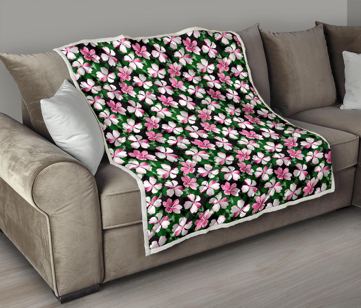 Hibiscus Pink Flower Hawaiian Print Premium Quilt-JTAMIGO.COM