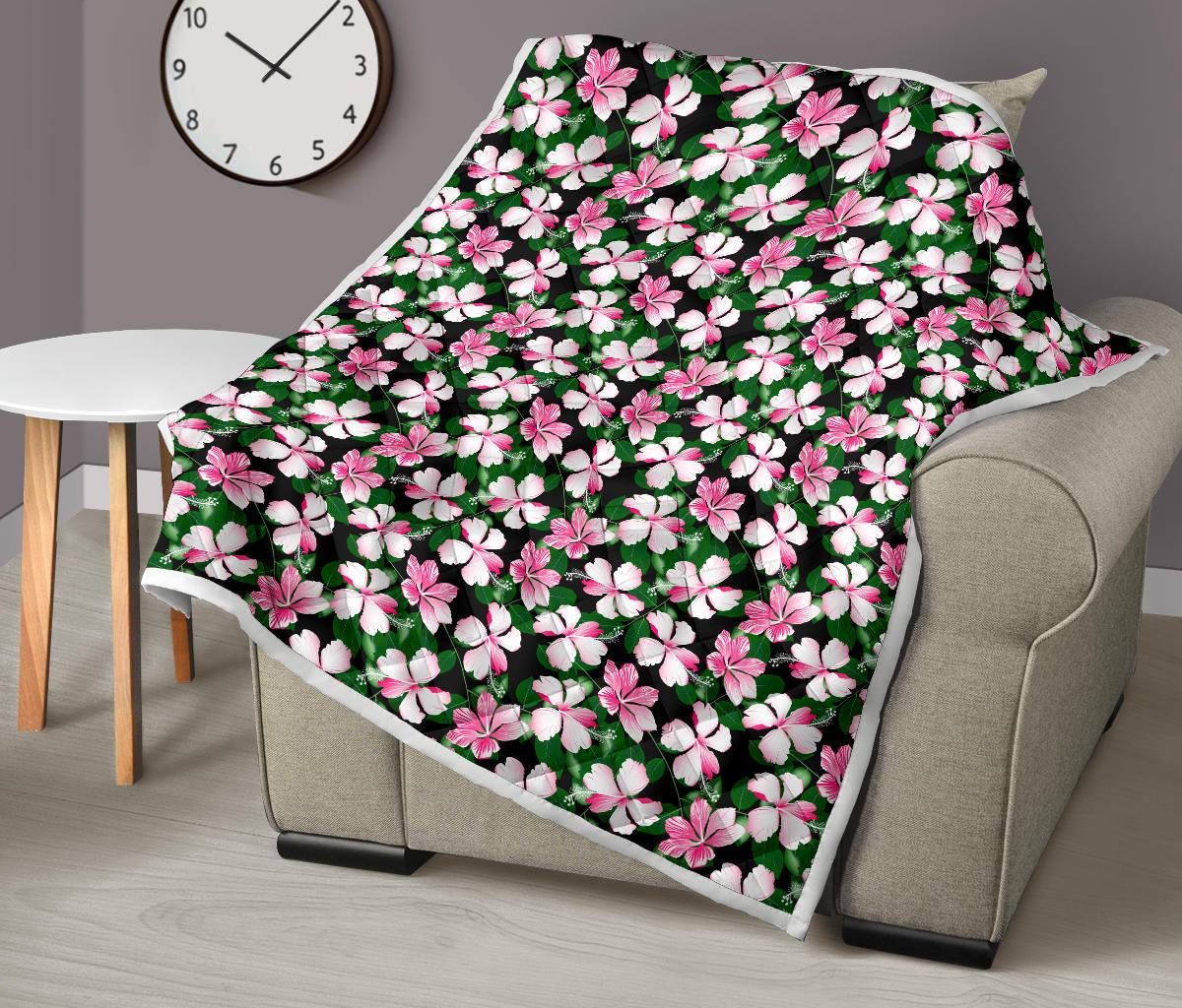 Hibiscus Pink Flower Hawaiian Print Premium Quilt-JTAMIGO.COM