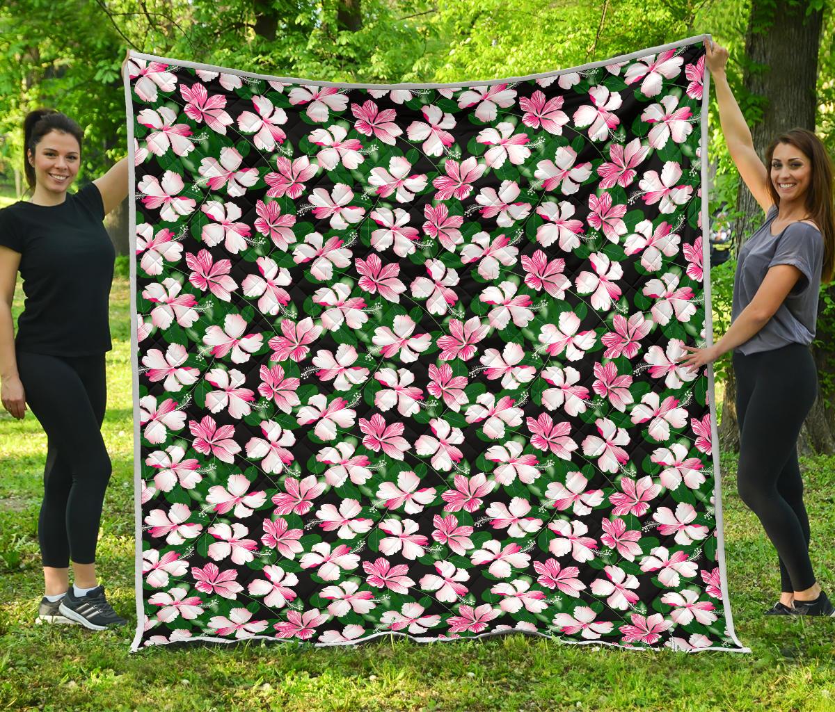 Hibiscus Pink Flower Hawaiian Print Premium Quilt-JTAMIGO.COM