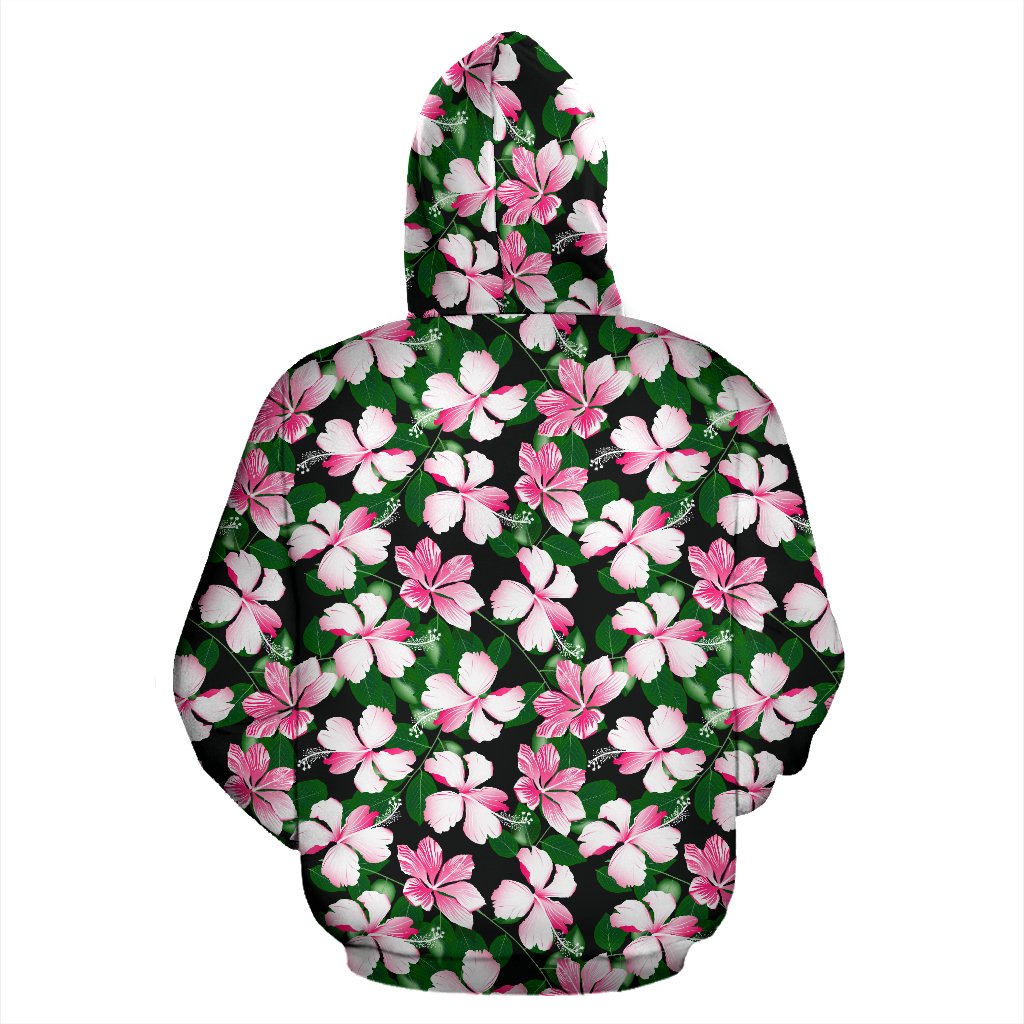 Hibiscus Pink Flower Hawaiian Print Pullover Hoodie
