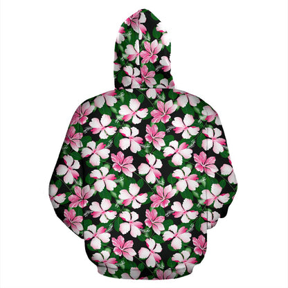 Hibiscus Pink Flower Hawaiian Print Pullover Hoodie