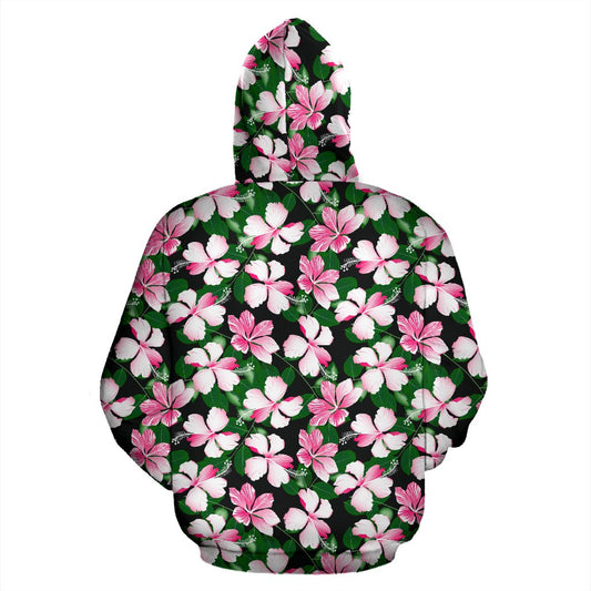 Hibiscus Pink Flower Hawaiian Print Pullover Hoodie