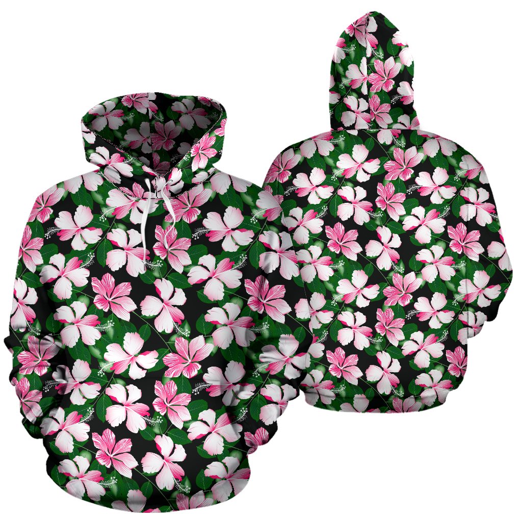Hibiscus Pink Flower Hawaiian Print Pullover Hoodie