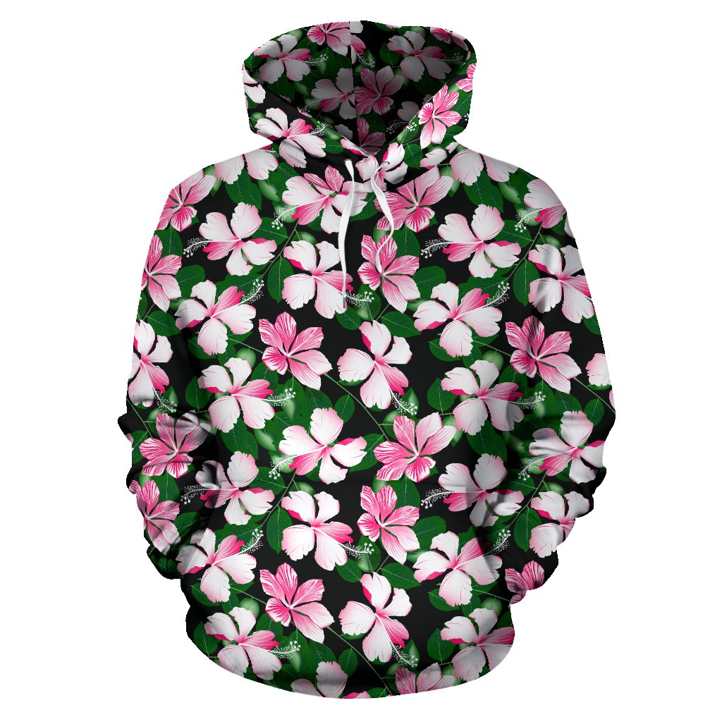 Hibiscus Pink Flower Hawaiian Print Pullover Hoodie