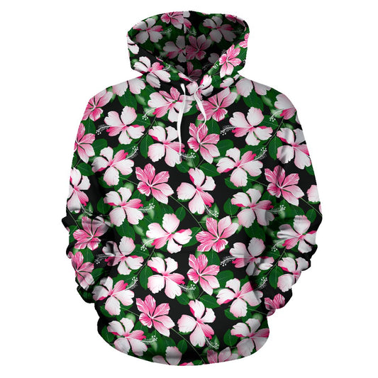 Hibiscus Pink Flower Hawaiian Print Pullover Hoodie