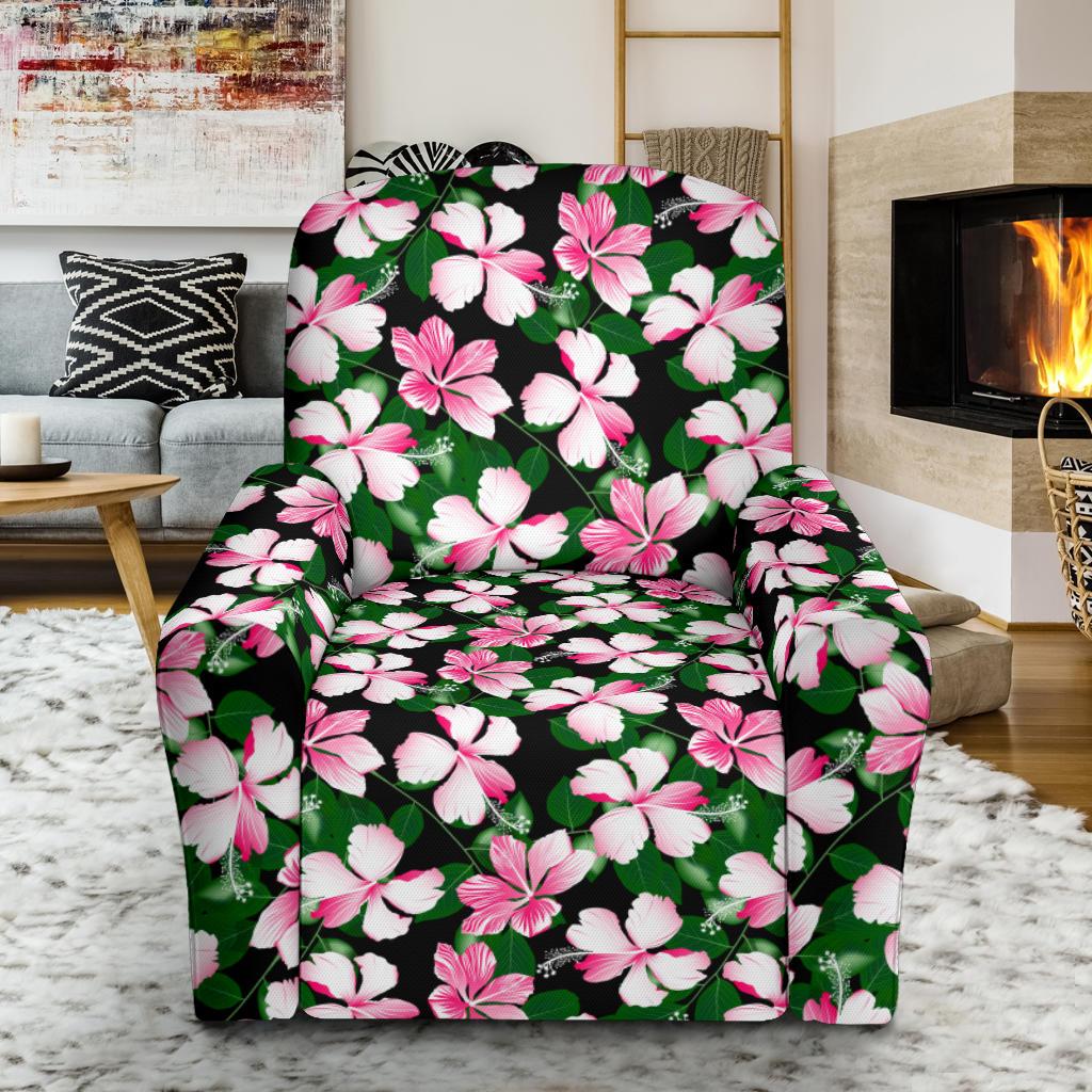 Hibiscus Pink Flower Hawaiian Print Single Sofa Slipcover -JTAMIGO.COM