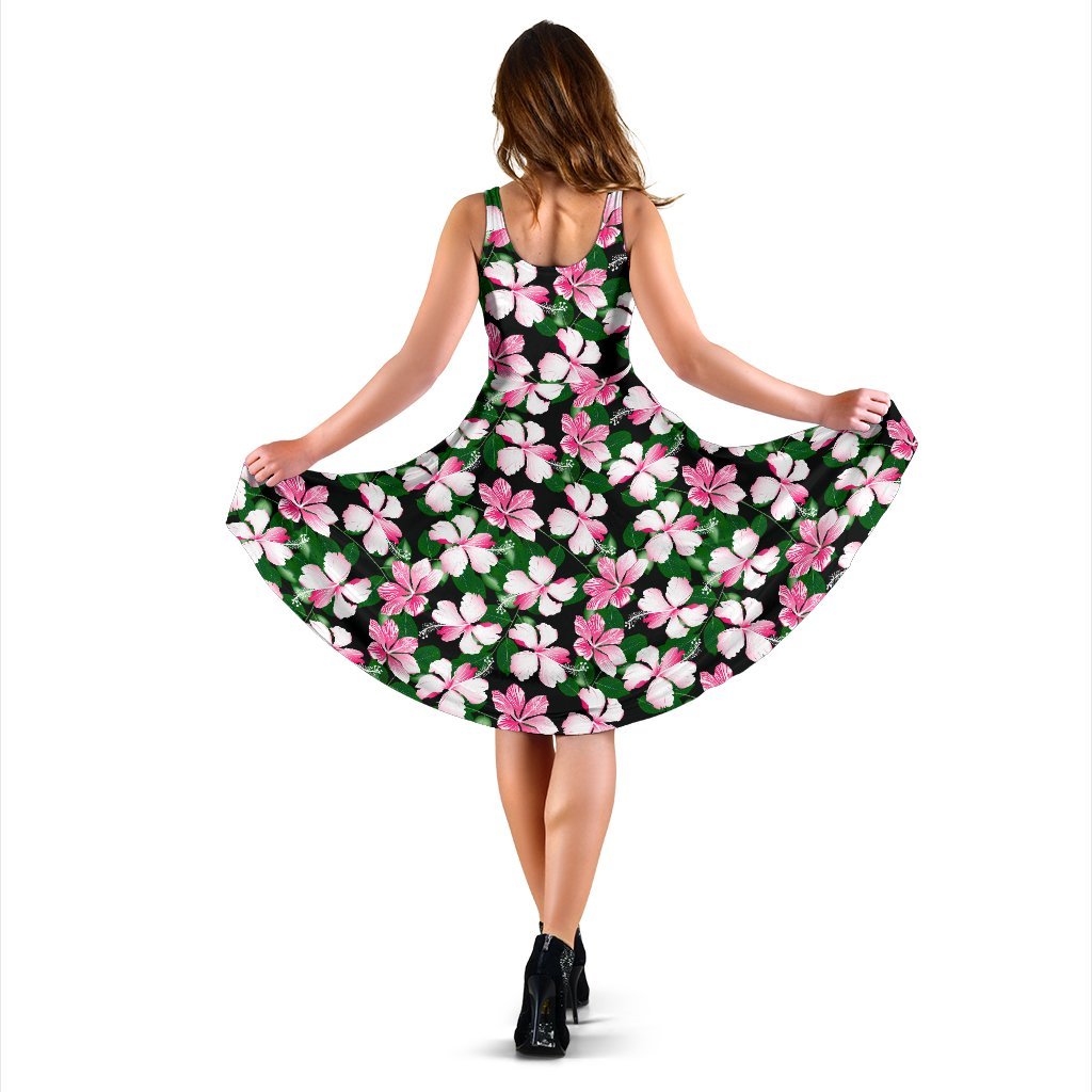 Hibiscus Pink Flower Hawaiian Print Sleeveless Dress
