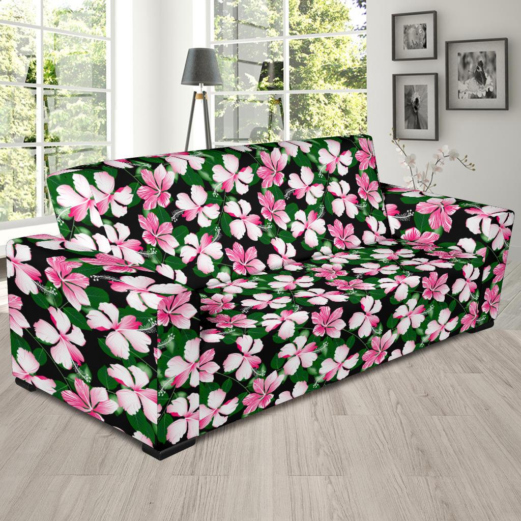 Hibiscus Pink Flower Hawaiian Print Sofa Slipcover-JTAMIGO.COM