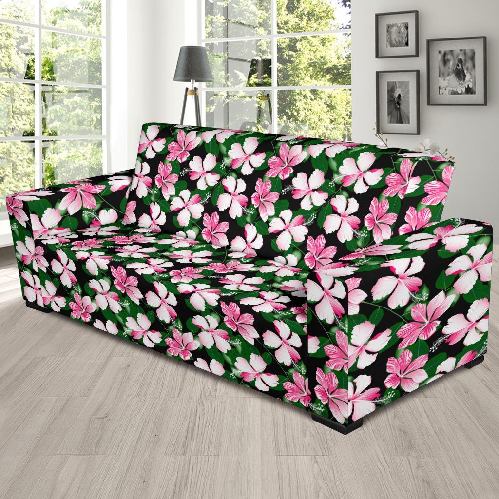 Hibiscus Pink Flower Hawaiian Print Sofa Slipcover-JTAMIGO.COM