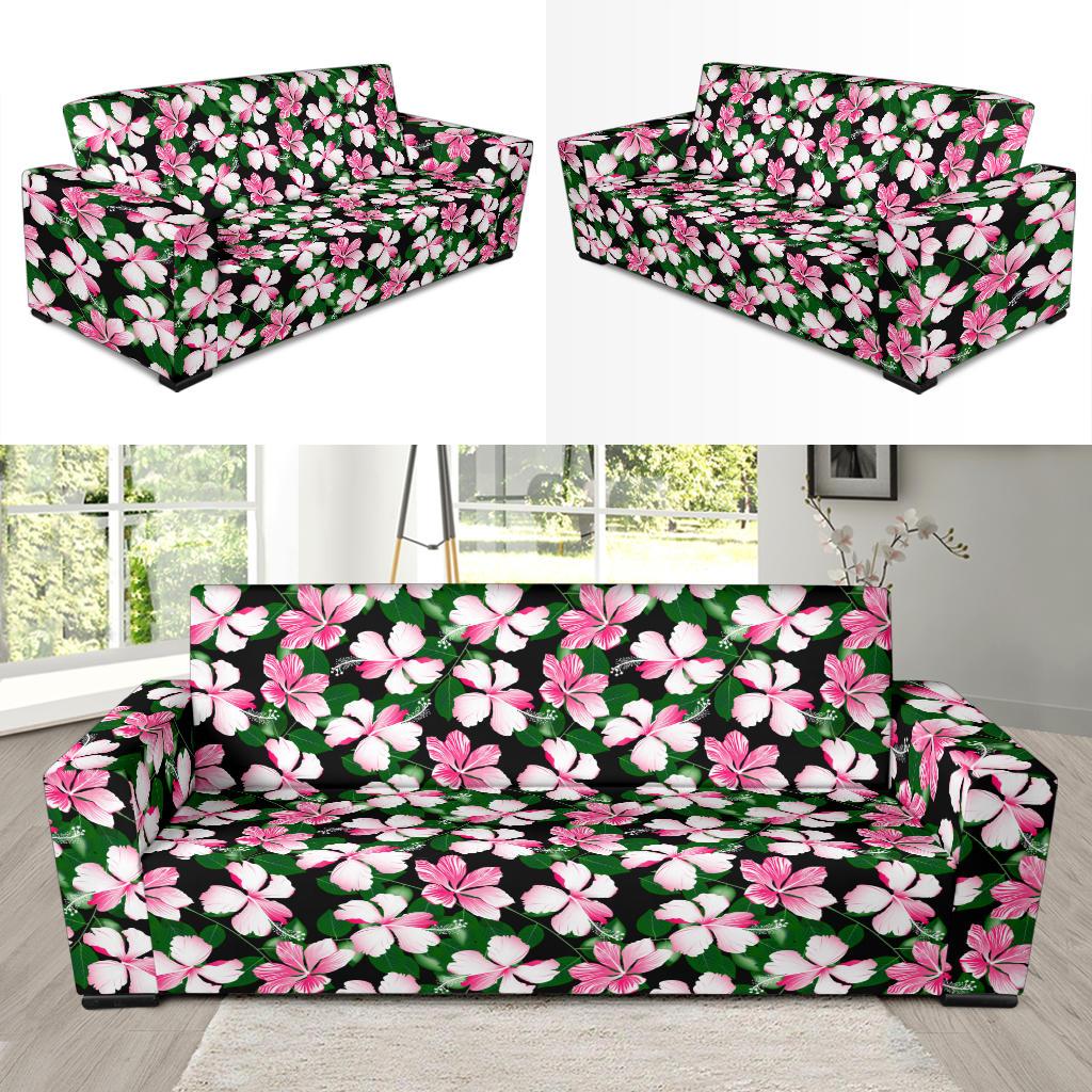 Hibiscus Pink Flower Hawaiian Print Sofa Slipcover-JTAMIGO.COM