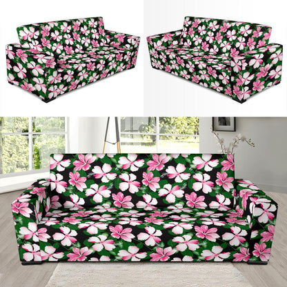 Hibiscus Pink Flower Hawaiian Print Sofa Slipcover-JTAMIGO.COM