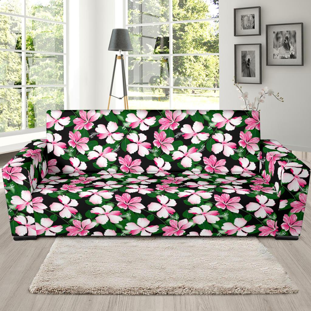 Hibiscus Pink Flower Hawaiian Print Sofa Slipcover-JTAMIGO.COM