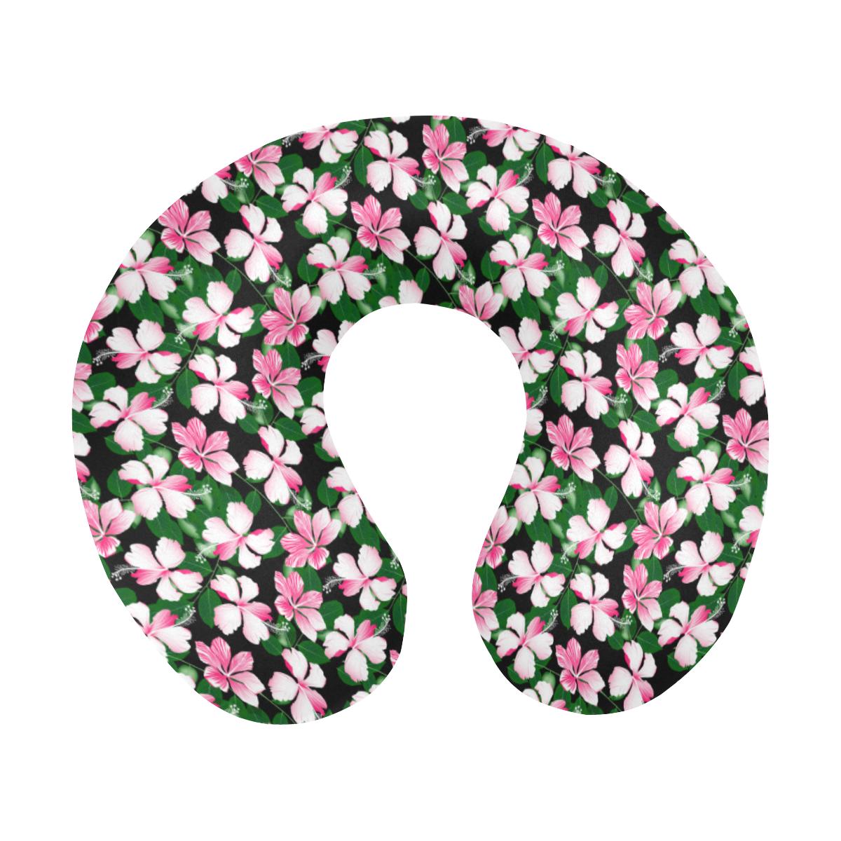 Hibiscus Pink Flower Hawaiian Print U-Shaped Travel Neck Pillow-JTAMIGO.COM