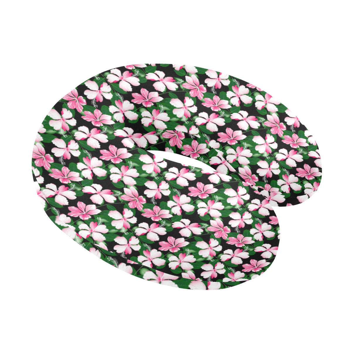 Hibiscus Pink Flower Hawaiian Print U-Shaped Travel Neck Pillow-JTAMIGO.COM