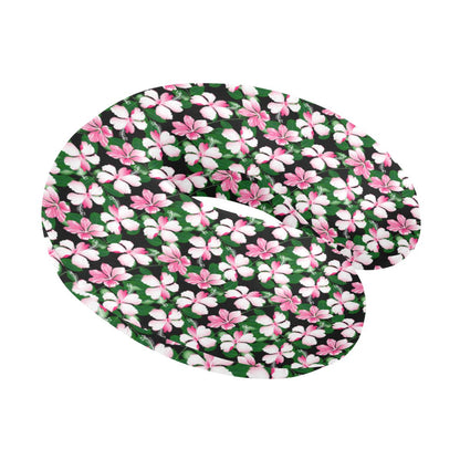 Hibiscus Pink Flower Hawaiian Print U-Shaped Travel Neck Pillow-JTAMIGO.COM