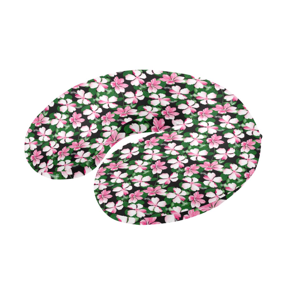 Hibiscus Pink Flower Hawaiian Print U-Shaped Travel Neck Pillow-JTAMIGO.COM