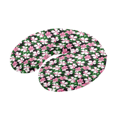 Hibiscus Pink Flower Hawaiian Print U-Shaped Travel Neck Pillow-JTAMIGO.COM