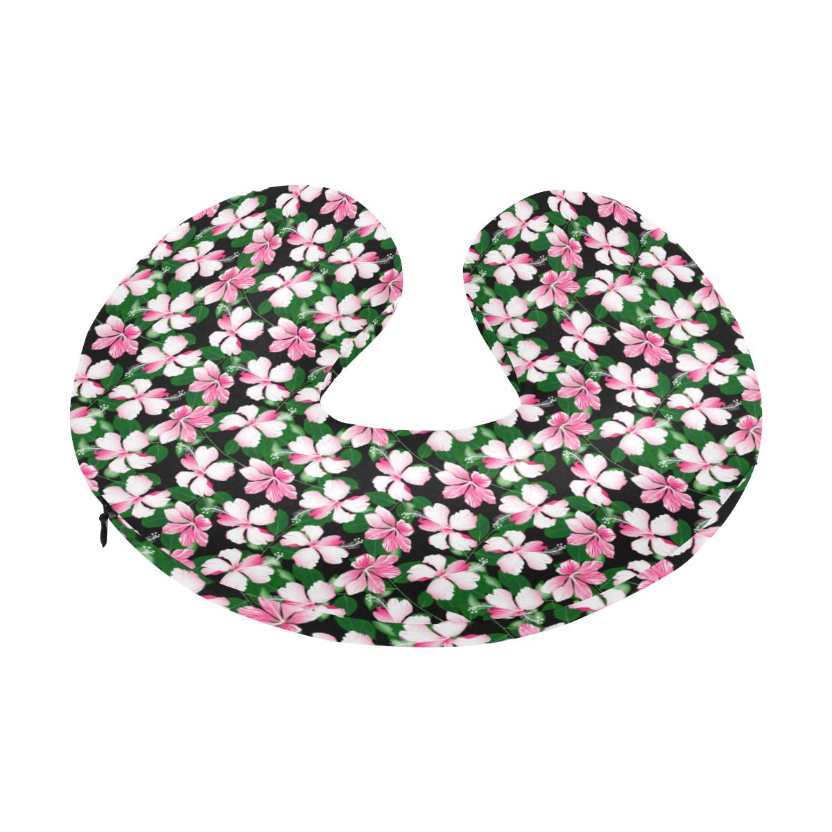 Hibiscus Pink Flower Hawaiian Print U-Shaped Travel Neck Pillow-JTAMIGO.COM