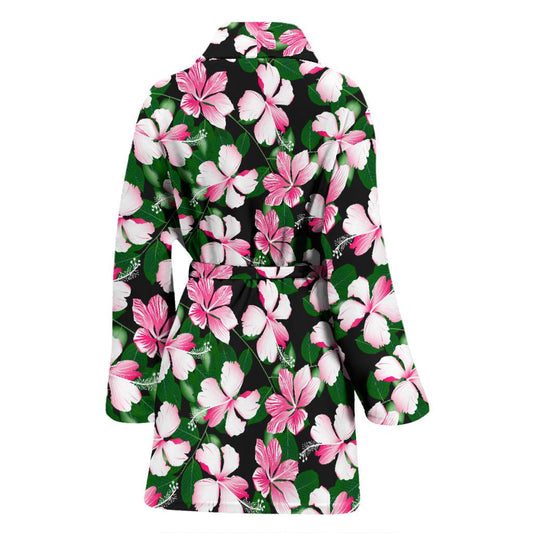 Hibiscus Pink Flower Hawaiian Print Women Bath Robe-JTAMIGO.COM
