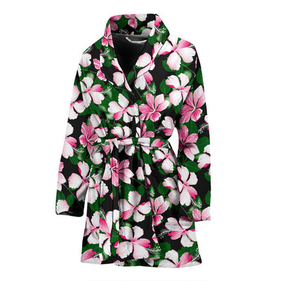 Hibiscus Pink Flower Hawaiian Print Women Bath Robe-JTAMIGO.COM