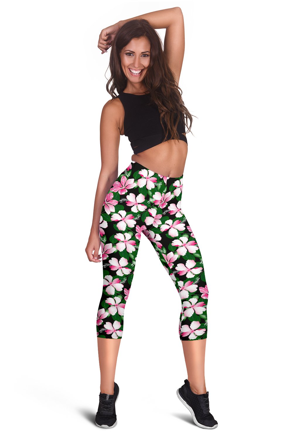Hibiscus Pink Flower Hawaiian Print Women Capris