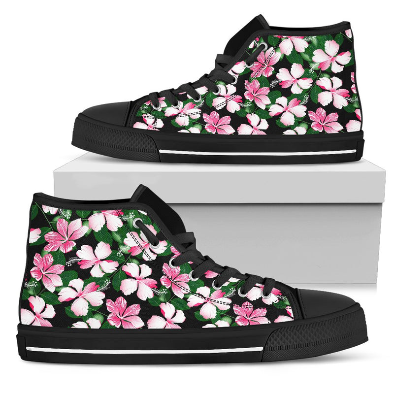 Hibiscus Pink Flower Hawaiian Print Women High Top Shoes