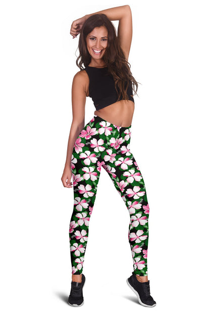 Hibiscus Pink Flower Hawaiian Print Women Leggings