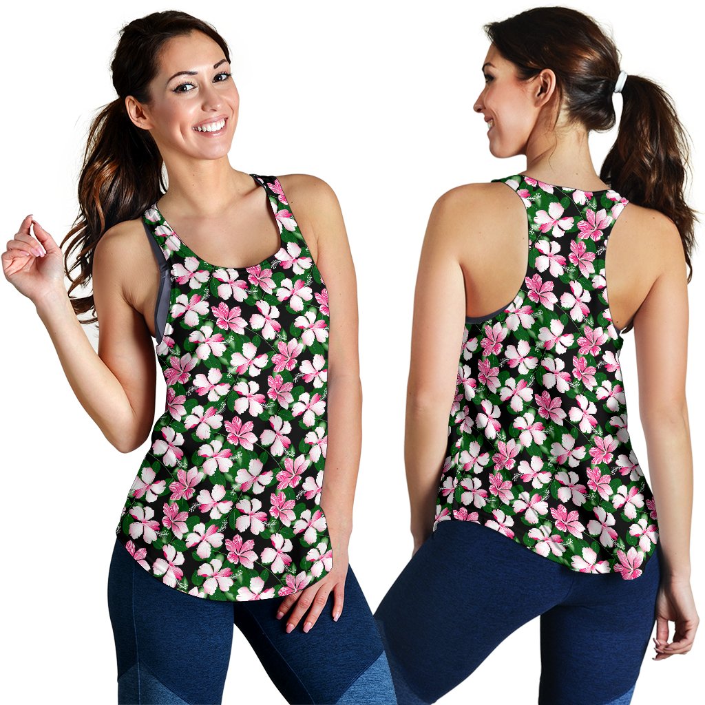 Hibiscus Pink Flower Hawaiian Print Women Racerback Tank Top