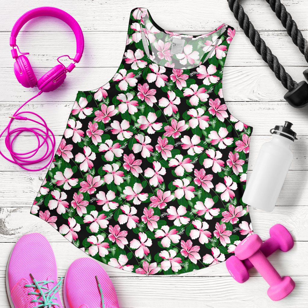 Hibiscus Pink Flower Hawaiian Print Women Racerback Tank Top